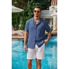 COOFANDY Men Short Sleeve Button Down Shirts Summer Linen Textured Shirt Casual Beach Tops with Pocket(Denim Blue)