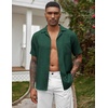 COOFANDY Men Short Sleeve Button Down Shirts Summer Linen Textured Shirt Casual Beach Tops with Pocket(Green)