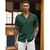 COOFANDY Men Short Sleeve Button Down Shirts Summer Linen Textured Shirt Casual Beach Tops with Pocket(Green)