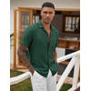 COOFANDY Men Short Sleeve Button Down Shirts Summer Linen Textured Shirt Casual Beach Tops with Pocket(Green)