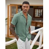 COOFANDY Men Short Sleeve Button Down Shirts Summer Linen Textured Shirt Casual Beach Tops with Pocket(Grey Green)