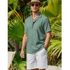 COOFANDY Men Short Sleeve Button Down Shirts Summer Linen Textured Shirt Casual Beach Tops with Pocket(Grey Green)