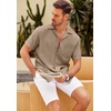 COOFANDY Men Short Sleeve Button Down Shirts Summer Linen Textured Shirt Casual Beach Tops with Pocket(Khaki)