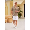 COOFANDY Men Short Sleeve Button Down Shirts Summer Linen Textured Shirt Casual Beach Tops with Pocket(Khaki)