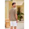 COOFANDY Men Short Sleeve Button Down Shirts Summer Linen Textured Shirt Casual Beach Tops with Pocket(Khaki)
