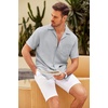 COOFANDY Men Short Sleeve Button Down Shirts Summer Linen Textured Shirt Casual Beach Tops with Pocket(Light Gray)