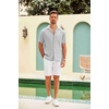COOFANDY Men Short Sleeve Button Down Shirts Summer Linen Textured Shirt Casual Beach Tops with Pocket(Light Gray)