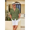 COOFANDY Men Short Sleeve Button Down Shirts Summer Linen Textured Shirt Casual Beach Tops with Pocket(Olive Green)