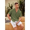 COOFANDY Men Short Sleeve Button Down Shirts Summer Linen Textured Shirt Casual Beach Tops with Pocket(Olive Green)