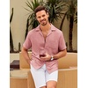 COOFANDY Men Short Sleeve Button Down Shirts Summer Linen Textured Shirt Casual Beach Tops with Pocket(Pink)