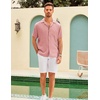COOFANDY Men Short Sleeve Button Down Shirts Summer Linen Textured Shirt Casual Beach Tops with Pocket(Pink)