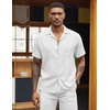 COOFANDY Men Short Sleeve Button Down Shirts Summer Linen Textured Shirt Casual Beach Tops with Pocket(White)