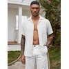 COOFANDY Men Short Sleeve Button Down Shirts Summer Linen Textured Shirt Casual Beach Tops with Pocket(White)