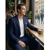 COOFANDY Men’s Suits 2 Piece Classic Fit Casual Suits Sets 2 Button Blazer Jacket and Dress Pants for Wedding Business Prom Navy Blue