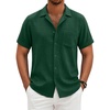 COOFANDY Men Short Sleeve Button Down Shirts Summer Linen Textured Shirt Casual Beach Tops with Pocket(Green)