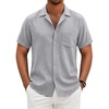 COOFANDY Men Short Sleeve Button Down Shirts Summer Linen Textured Shirt Casual Beach Tops with Pocket(Light Gray)