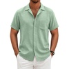 COOFANDY Men Short Sleeve Button Down Shirts Summer Linen Textured Shirt Casual Beach Tops with Pocket(Sage Green)