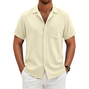COOFANDY Men Short Sleeve Button Down Shirts Summer Linen Textured Shirt Casual Beach Tops with Pocket(Beige)