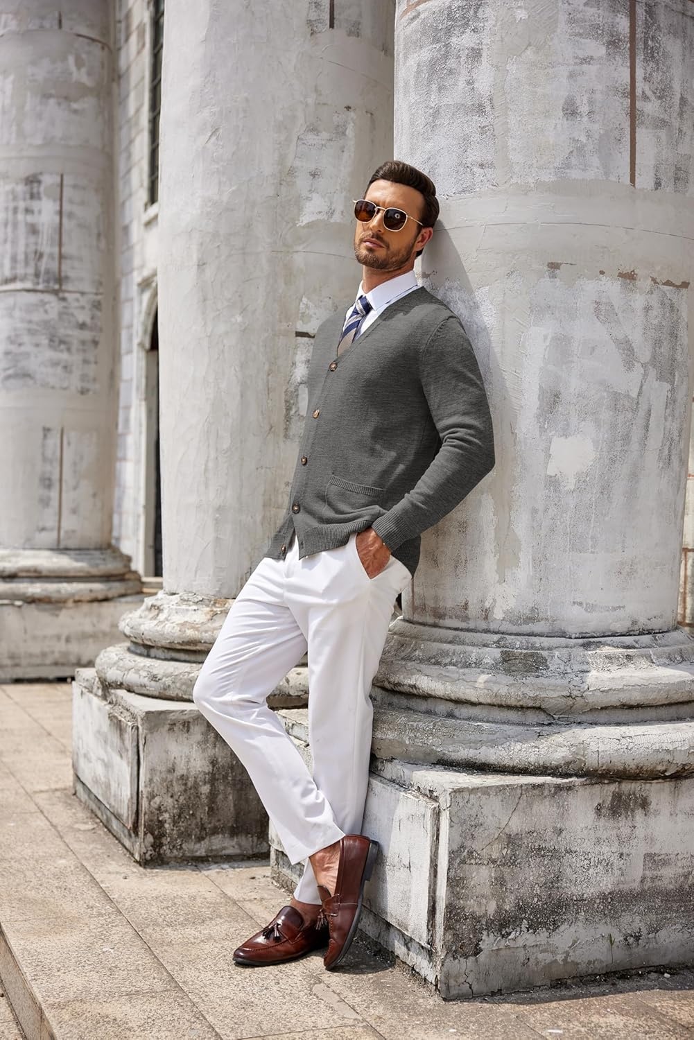 image:imageCOOFANDY Mens Cardigan Sweater Long Sleeve Lightweight Casual V Neck Button Down Knitted Sweater with PocketsGrey