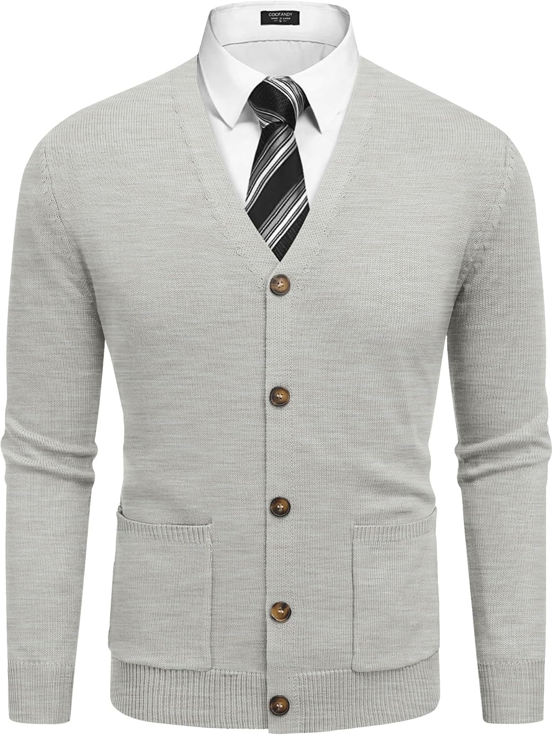 image:imageCOOFANDY Mens Cardigan Sweater Long Sleeve Lightweight Casual V Neck Button Down Knitted Sweater with PocketsLight Grey