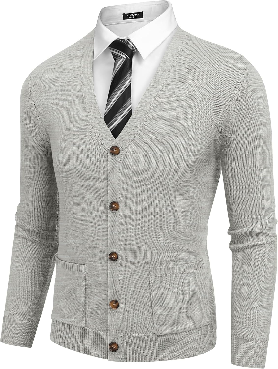 image:imageCOOFANDY Mens Cardigan Sweater Long Sleeve Lightweight Casual V Neck Button Down Knitted Sweater with PocketsLight Grey