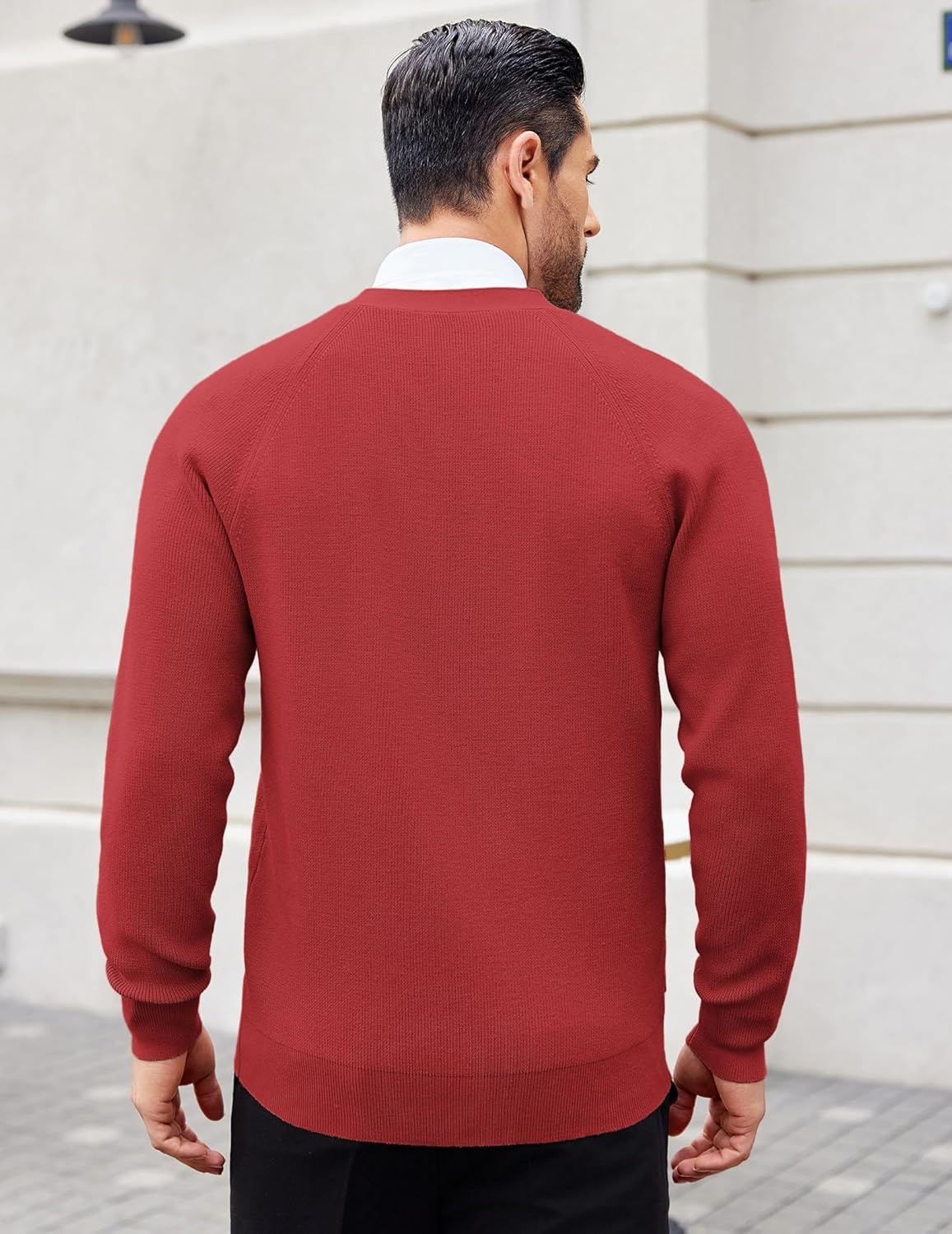 image:imageCOOFANDY Mens Cardigan Sweaters with Button Lightweight Casual V Neck Long Sleeve Pockets Knitted SweaterDark Red