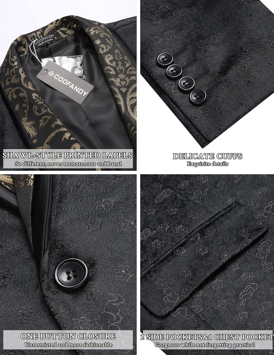 image:imageCOOFANDY Mens Floral Suit Jacket Shawl Lapel Slim Fit Stylish Blazer Dress Suit Prom Party Wedding Blazer