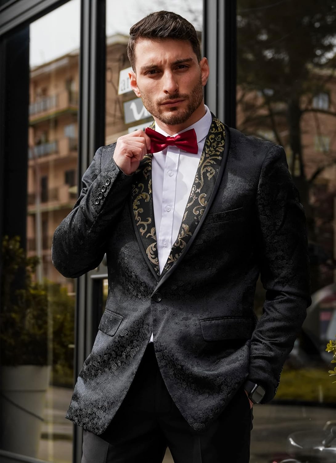image:imageCOOFANDY Mens Floral Suit Jacket Shawl Lapel Slim Fit Stylish Blazer Dress Suit Prom Party Wedding Blazer
