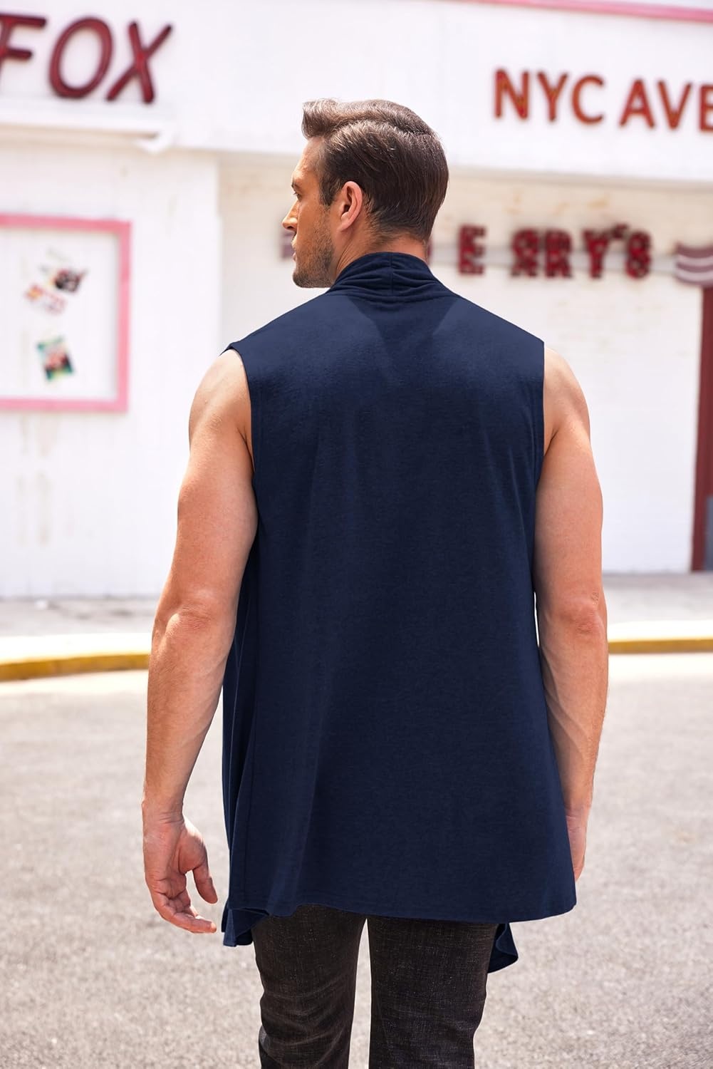 image:imageCOOFANDY Mens Ruffle Shawl Collar Cardigan Sleeveless Open Front Sleeveless Kimono VestBlue Violet