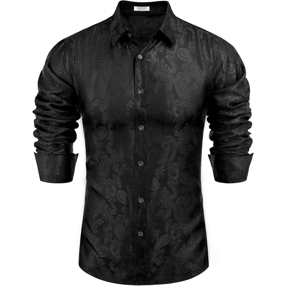 image:imageCOOFANDY Mens Button Down Shirts Long Sleeve Dress Shirt Party Wedding Prom Dance Shirt Black 3XLarge