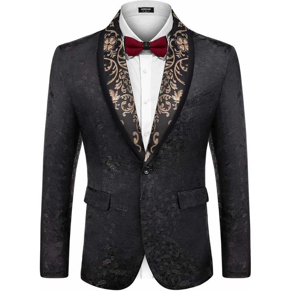 image:imageCOOFANDY Mens Floral Suit Jacket Shawl Lapel Slim Fit Stylish Blazer Dress Suit Prom Party Wedding Blazer