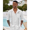COOFANDY Cuban Shirts for Men Long Sleeve Guayabera Shirts Button Up Linen Shirt Mexican Wedding Shirts White