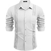 COOFANDY Cuban Shirts for Men Long Sleeve Guayabera Shirts Button Up Linen Shirt Mexican Wedding Shirts White