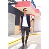 COOFANDY Men’s Ruffle Shawl Collar Cardigan Sleeveless Open Front Sleeveless Kimono Vest(Blue Violet)