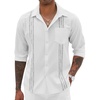 COOFANDY Cuban Shirts for Men Long Sleeve Guayabera Shirts Button Up Linen Shirt Mexican Wedding Shirts White