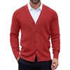 COOFANDY Men’s Cardigan Sweaters with Button Lightweight Casual V Neck Long Sleeve Pockets Knitted Sweater(Dark Red)