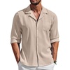 COOFANDY Mens Casual Dress Long Sleeve Shirt Fashion Solid Beach Wedding Shirts Khaki 3X-Large