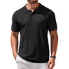 COOFANDY Mens Knit Polo Shirts Short Sleeve Button Down Textured Polo Shirt Cuban Guayabera Summer Beach Shirts(Black)