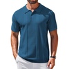 COOFANDY Mens Knit Polo Shirts Short Sleeve Button Down Textured Polo Shirt Cuban Guayabera Summer Beach Shirts(Denim Blue)