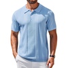 COOFANDY Mens Knit Polo Shirts Short Sleeve Button Down Textured Polo Shirt Cuban Guayabera Summer Beach Shirts(Light Blue)