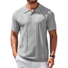 COOFANDY Mens Knit Polo Shirts Short Sleeve Button Down Textured Polo Shirt Cuban Guayabera Summer Beach Shirts(Light Grey)