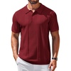 COOFANDY Mens Knit Polo Shirts Short Sleeve Button Down Textured Polo Shirt Cuban Guayabera Summer Beach Shirts(Wine Red)