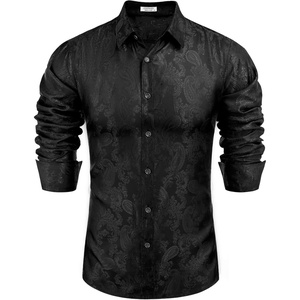 COOFANDY Mens Button Down Shirts Long Sleeve Dress Shirt Party Wedding Prom Dance Shirt Black, 3X-Large