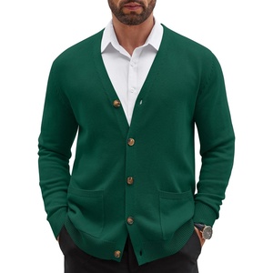 COOFANDY Men’s Cardigan Sweater Long Sleeve Lightweight Casual V Neck Button Down Knitted Sweater with Pockets(Dark Green)