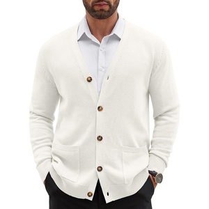 COOFANDY Men’s Cardigan Sweater Long Sleeve Lightweight Casual V Neck Button Down Knitted Sweater with Pockets(Ivory)