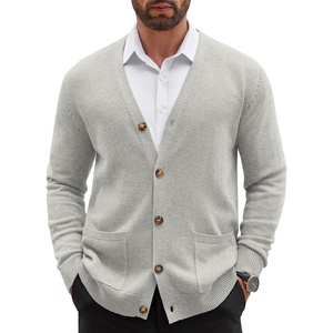 COOFANDY Men’s Cardigan Sweater Long Sleeve Lightweight Casual V Neck Button Down Knitted Sweater with Pockets(Light Grey)