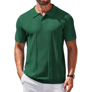 COOFANDY Mens Knit Polo Shirts Short Sleeve Button Down Textured Polo Shirt Cuban Guayabera Summer Beach Shirts(Dark Green)