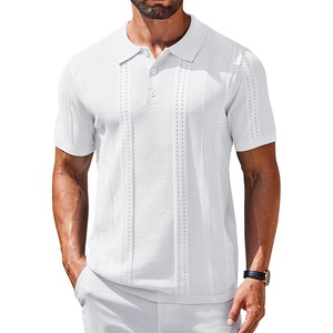 COOFANDY Mens Knit Polo Shirts Short Sleeve Button Down Textured Polo Shirt Cuban Guayabera Summer Beach Shirts(White)