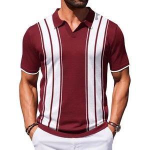 COOFANDY Mens Polo Shirts Short Sleeve Casual Knit Polo Shirt Vintage Golf T Shirts Old Money Tops(Wine Red & White)
