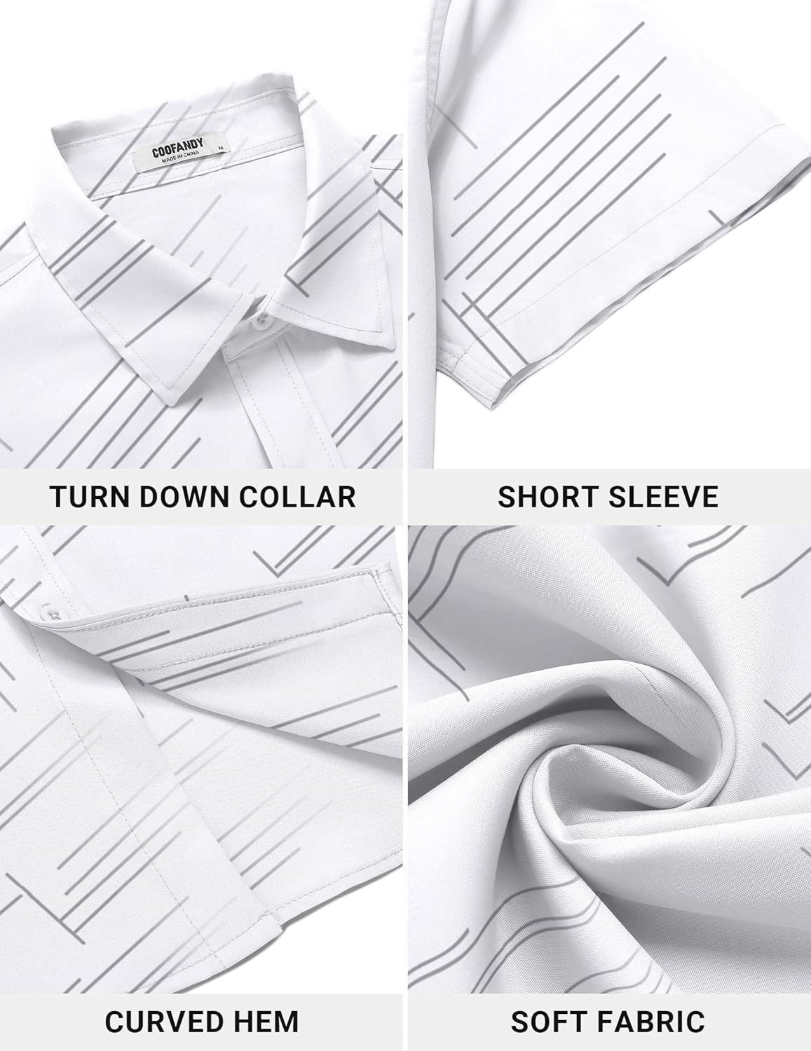 image:imageCOOFANDY Mens Button Down Shirt Short Sleeve Dress Shirt Casual Beach Summer Wedding ShirtWhite Irregular Lines